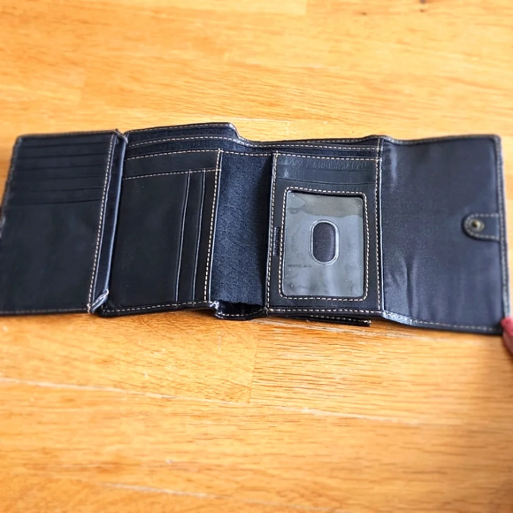 FOSSIL Black Signature Canvas Wallet Multi Card Slots Retro